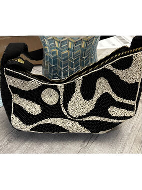 Anthropologie Shoulder Bag One Size Black White Beaded